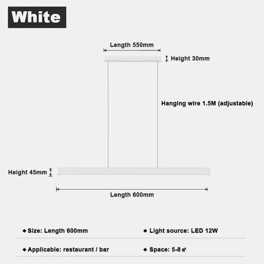 Minimalist Led Long Bar Pendant Light For Dining Room Kitchen 60Cm 1 / Cold White Pendant