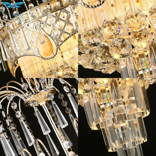 Modern 3/5 Lights Chandelier Light With Crystal Shade Gold Tiered Ceiling For Dining Room