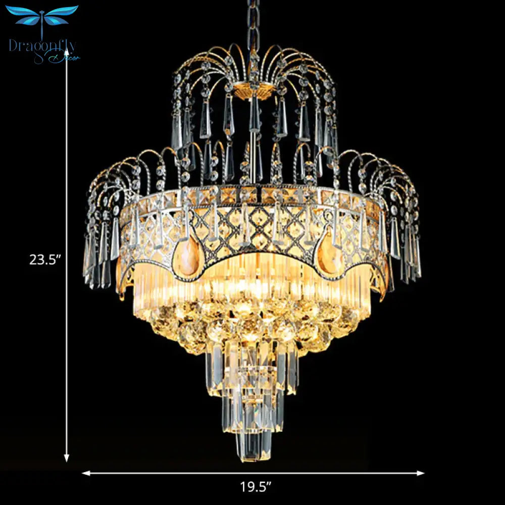Modern 3/5 Lights Chandelier Light With Crystal Shade Gold Tiered Ceiling For Dining Room