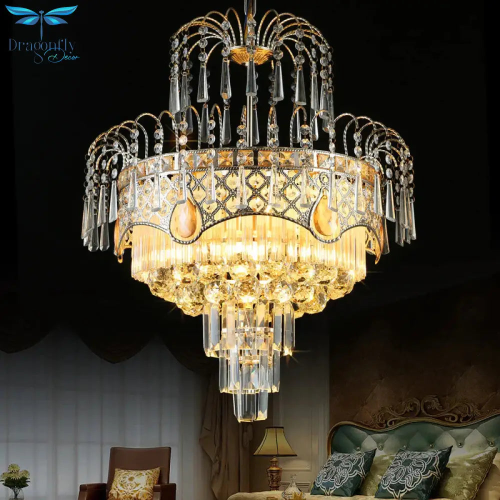 Modern 3/5 Lights Chandelier Light With Crystal Shade Gold Tiered Ceiling For Dining Room