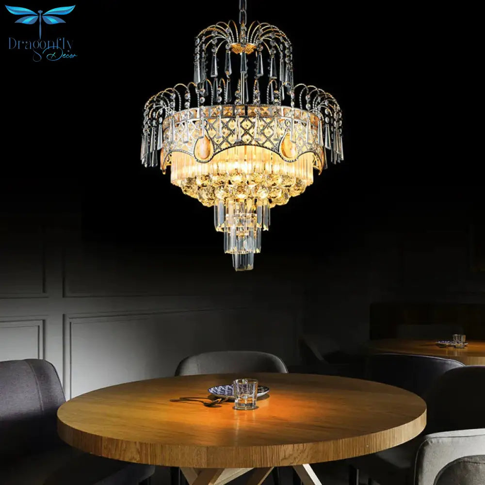 Modern 3/5 Lights Chandelier Light With Crystal Shade Gold Tiered Ceiling For Dining Room
