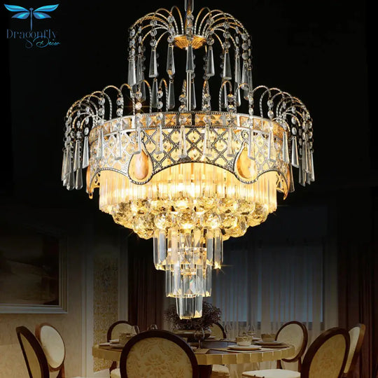 Modern 3/5 Lights Chandelier Light With Crystal Shade Gold Tiered Ceiling For Dining Room