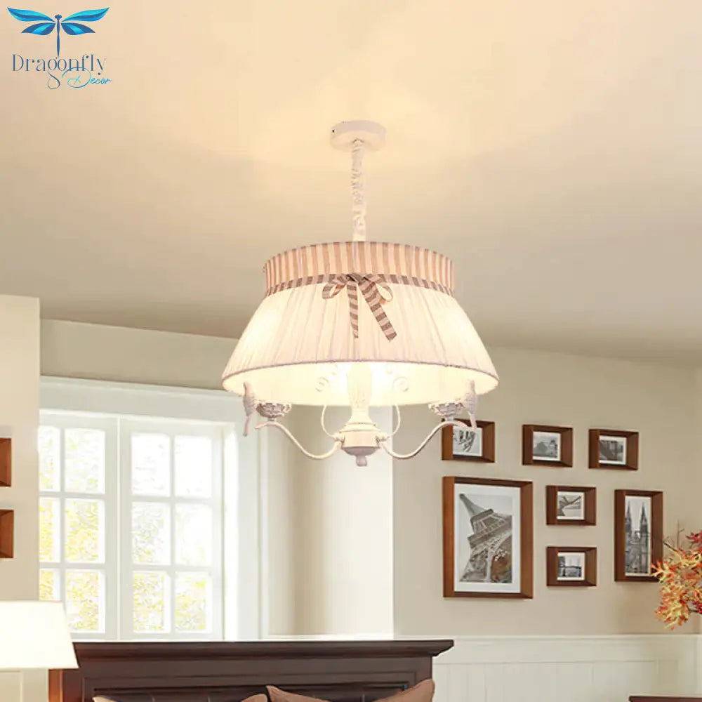 Modern 3 Lights Chandelier Lamp With Fabric Shade White Conical Pendant Light Fixture