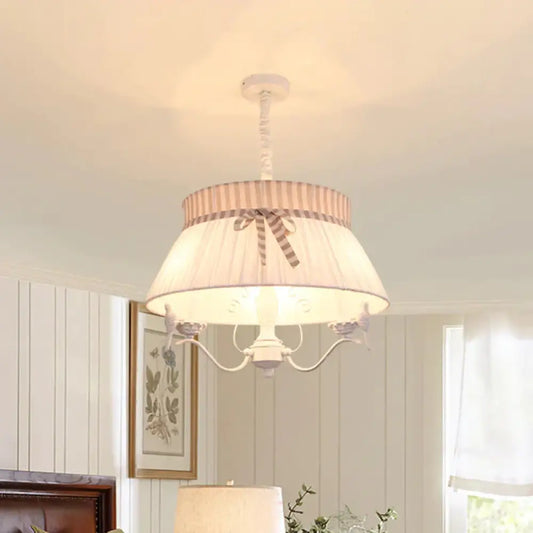Modern 3 Lights Chandelier Lamp With Fabric Shade White Conical Pendant Light Fixture