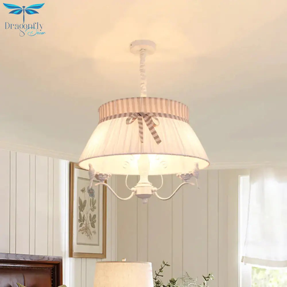 Modern 3 Lights Chandelier Lamp With Fabric Shade White Conical Pendant Light Fixture
