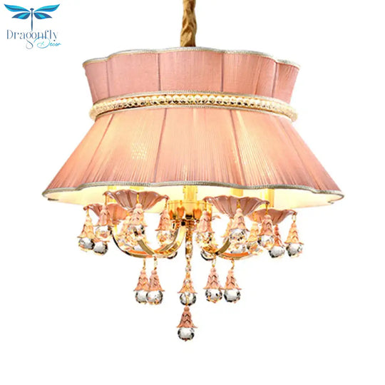 Modern Candelabra Hanging Light Kit 5 Heads Crystal Drop Pendant Chandelier In Blue/Pink With
