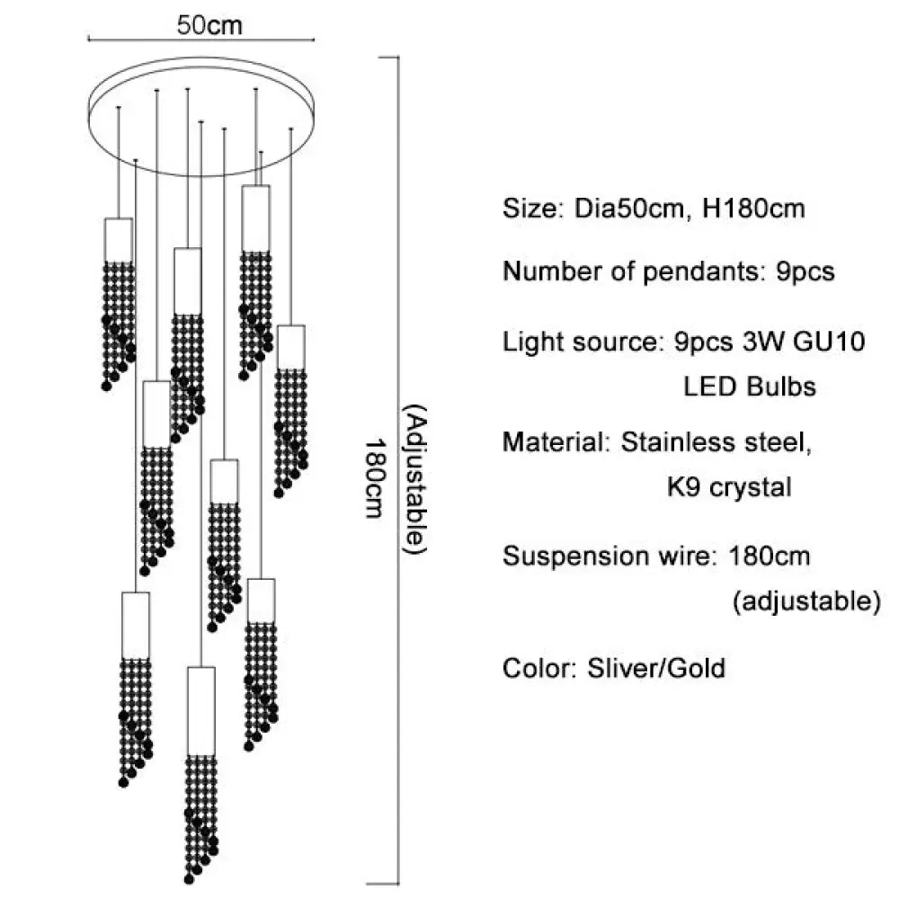 Modern Chrome Crystal Ceiling Chandelier For Dining Room Staircase Long Loft Large Hallway Lobby
