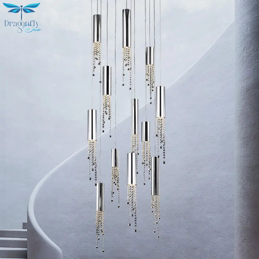 Modern Chrome Crystal Ceiling Chandelier For Dining Room Staircase Long Loft Large Hallway Lobby