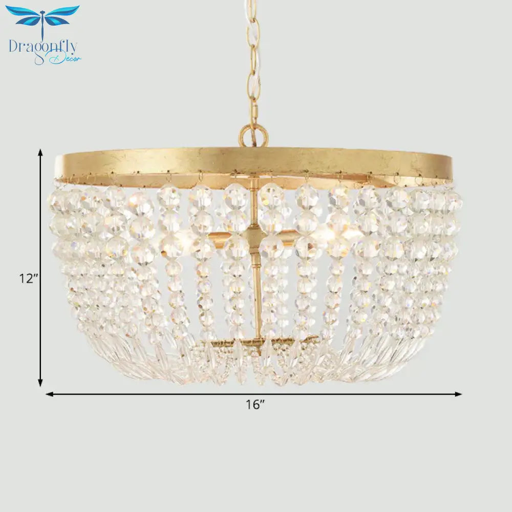 Modern Crystal Brass 3/5 Bulbs Hanging Ceiling Light Chandelier With Wide Dome