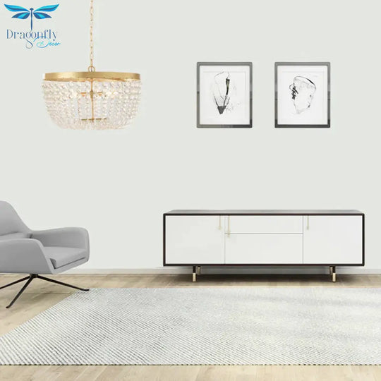 Modern Crystal Brass 3/5 Bulbs Hanging Ceiling Light Chandelier With Wide Dome