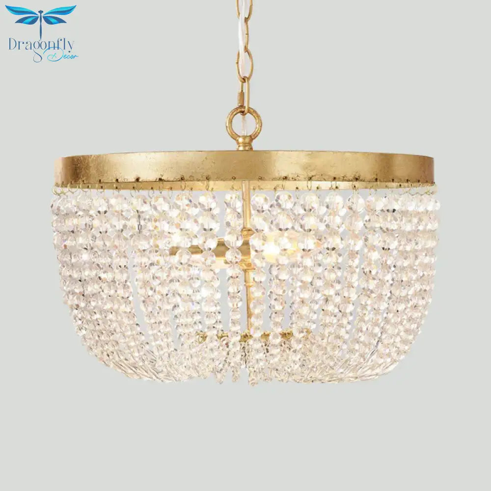 Modern Crystal Brass 3/5 Bulbs Hanging Ceiling Light Chandelier With Wide Dome