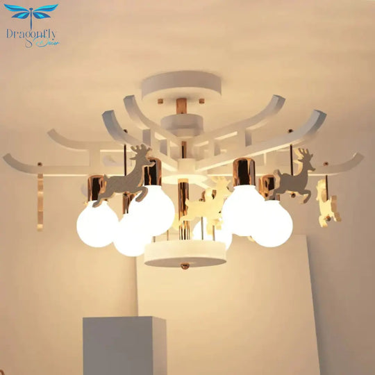 Modern Deer Hanging Chandelier Metal Ceiling Lamp For Living Room