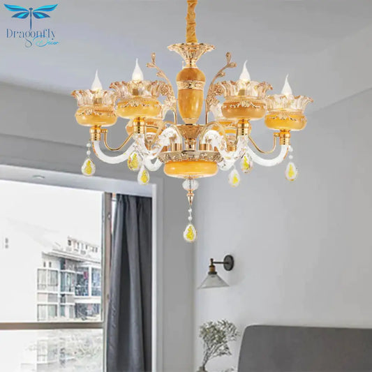 Modern Flower Shaped Chandelier Lighting Fixture Clear Crystal 6/8 Lights Bedroom Drop Pendant