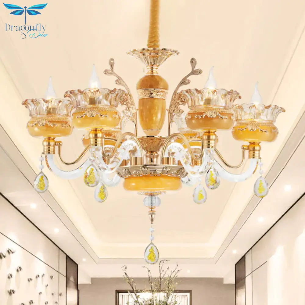 Modern Flower Shaped Chandelier Lighting Fixture Clear Crystal 6/8 Lights Bedroom Drop Pendant