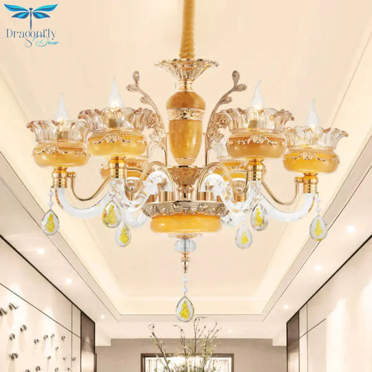 Modern Flower Shaped Chandelier Lighting Fixture Clear Crystal 6/8 Lights Bedroom Drop Pendant