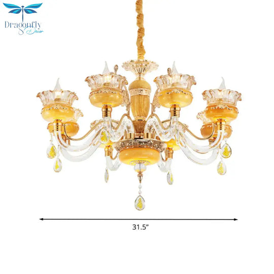 Modern Flower Shaped Chandelier Lighting Fixture Clear Crystal 6/8 Lights Bedroom Drop Pendant