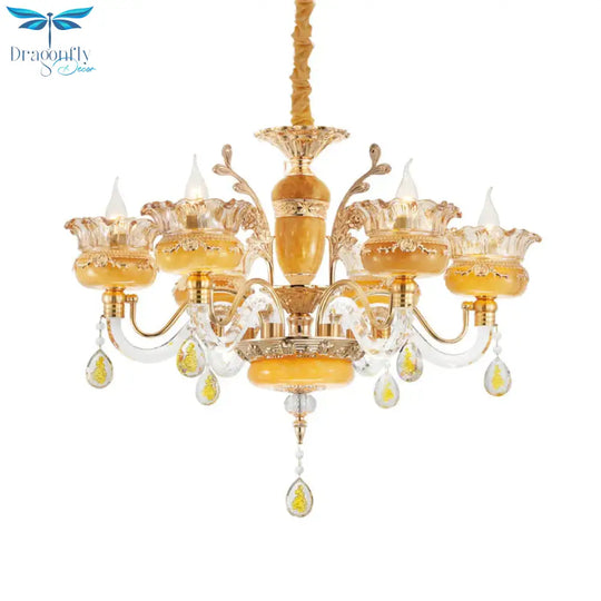 Modern Flower Shaped Chandelier Lighting Fixture Clear Crystal 6/8 Lights Bedroom Drop Pendant