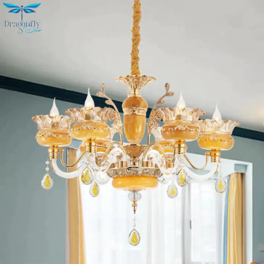 Modern Flower Shaped Chandelier Lighting Fixture Clear Crystal 6/8 Lights Bedroom Drop Pendant