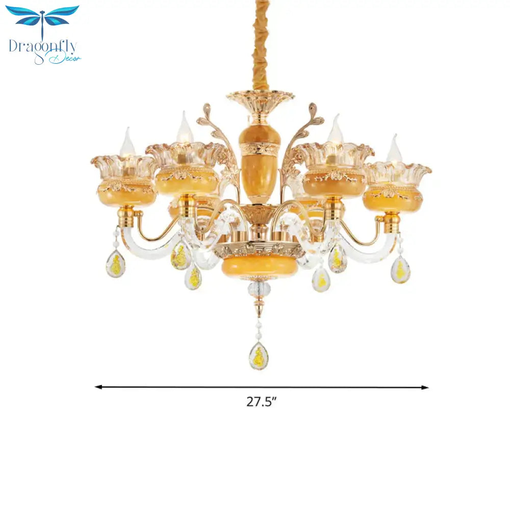 Modern Flower Shaped Chandelier Lighting Fixture Clear Crystal 6/8 Lights Bedroom Drop Pendant