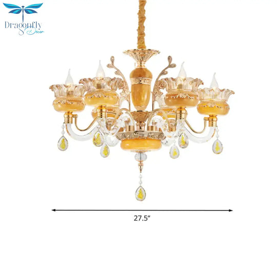 Modern Flower Shaped Chandelier Lighting Fixture Clear Crystal 6/8 Lights Bedroom Drop Pendant