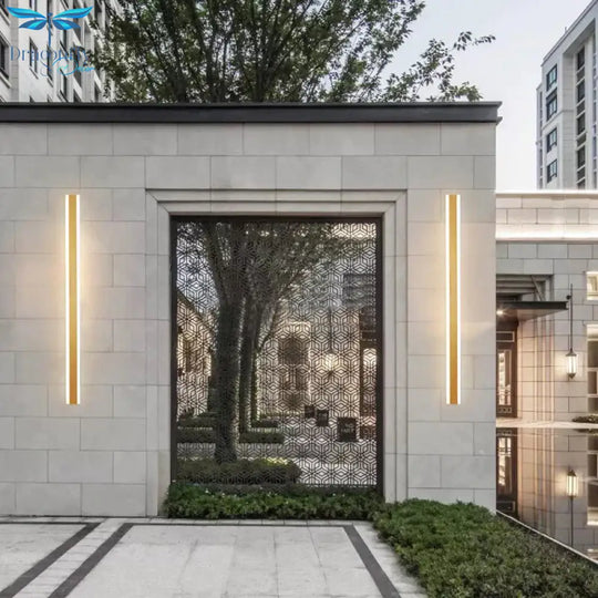 Modern Ip65 Waterproof Outdoor Lights Stainless Steel Long Led Wall Lamp Gold Light Garden Porch