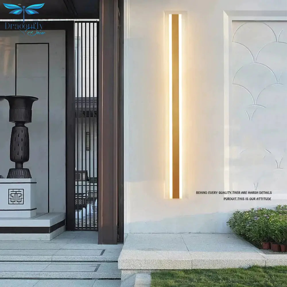 Modern Ip65 Waterproof Outdoor Lights Stainless Steel Long Led Wall Lamp Gold Light Garden Porch