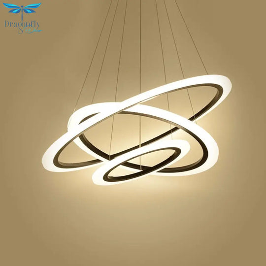 Modern Led Circular2/3 Rings Chandeliers Light White Black For Dining Room Living Pendant Lighting