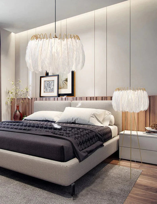 Modern Nordic Fairy Feather Chandelier Lamp Loft Pendant Lights Living Suspension Lighting Fixtures