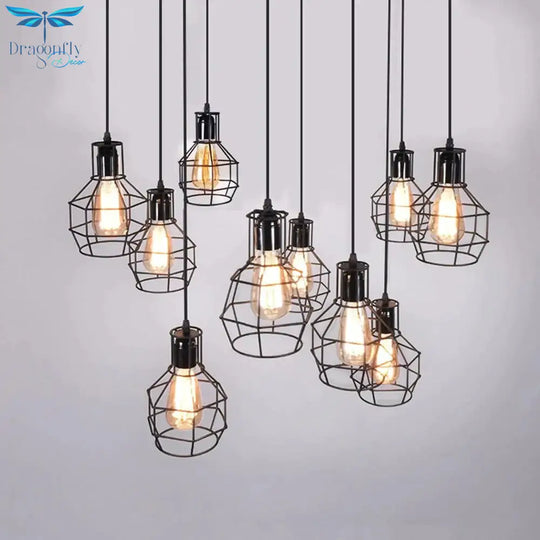 Modern Pendant Light Black Iron Hanging Cage Vintage E27Led Lamp Bulb Industrial Loft Retro Dining
