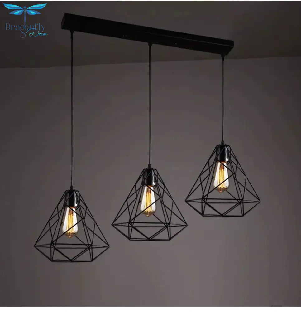 Modern Pendant Light Black Iron Hanging Cage Vintage E27Led Lamp Bulb Industrial Loft Retro Dining