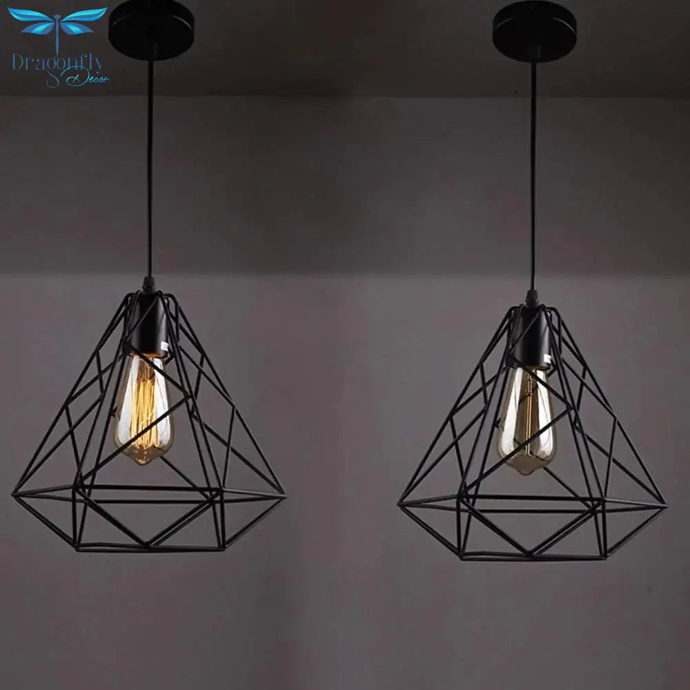 Modern Pendant Light Black Iron Hanging Cage Vintage E27Led Lamp Bulb Industrial Loft Retro Dining