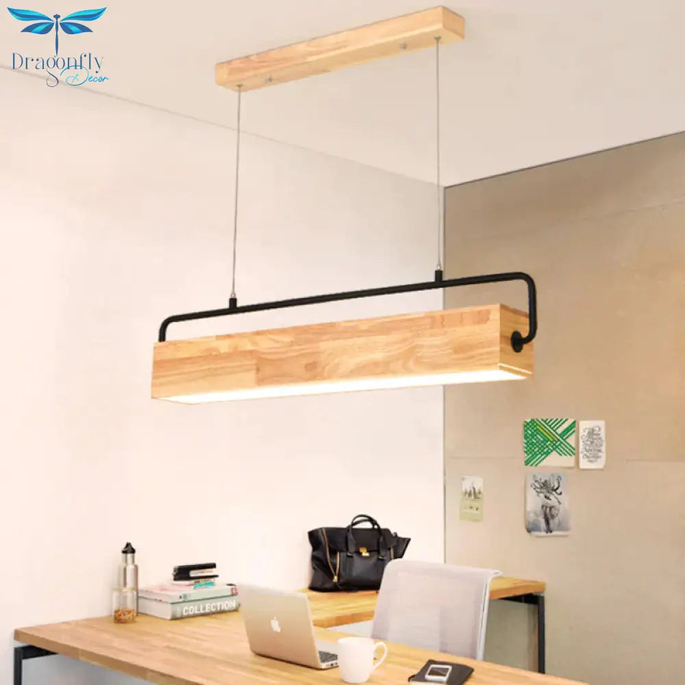Modern Rectangular Wood Ceiling Chandelier Led Drop Pendant Light In Warm/White