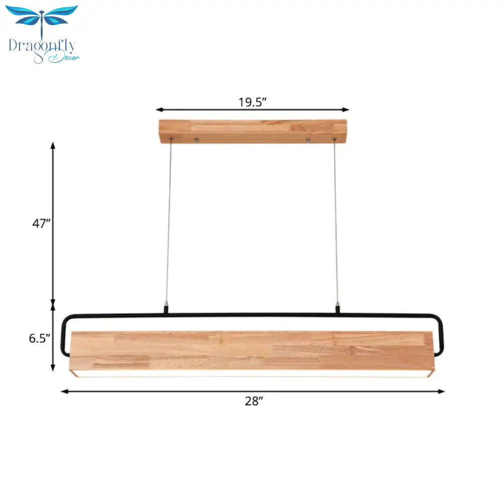 Modern Rectangular Wood Ceiling Chandelier Led Drop Pendant Light In Warm/White