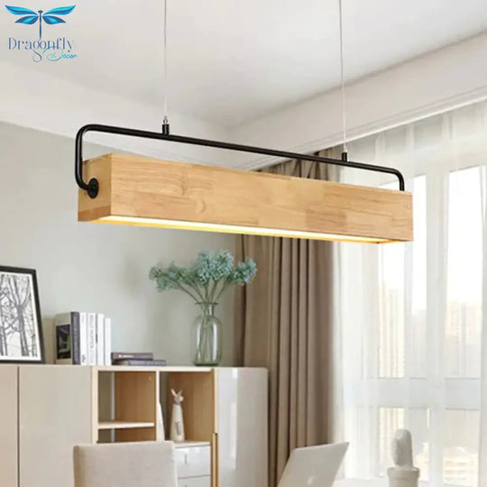 Modern Rectangular Wood Ceiling Chandelier Led Drop Pendant Light In Warm/White