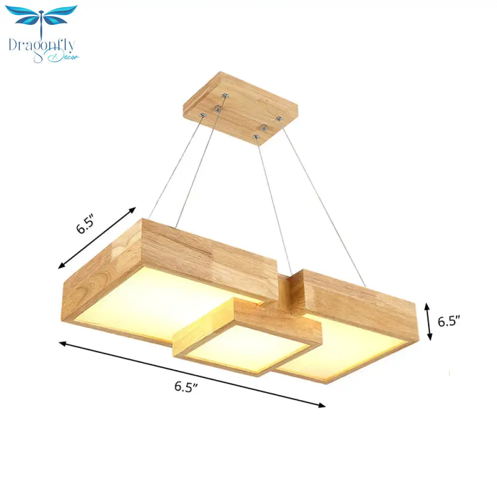 Modern Rhombus/Square Led Chandelier Pendant Wooden 3 - Light Bedroom Ceiling Lamp In Warm/White