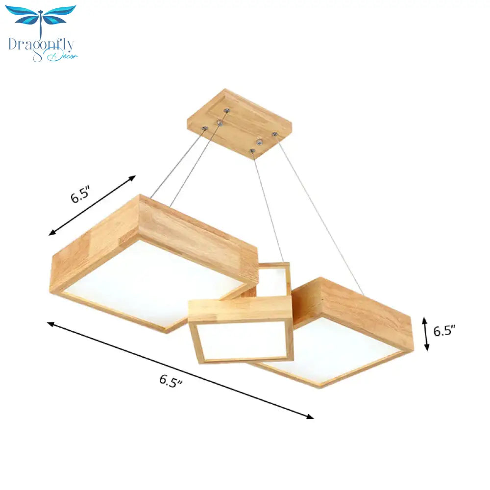 Modern Rhombus/Square Led Chandelier Pendant Wooden 3 - Light Bedroom Ceiling Lamp In Warm/White