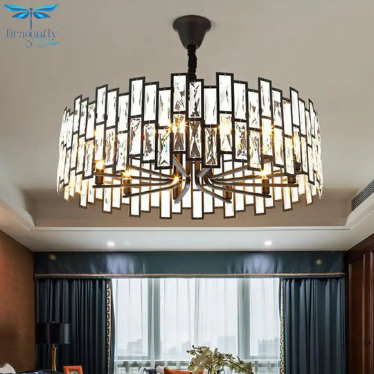 Modern Round Crystal Black Chandelier For Living Room Dining Bar Lighting