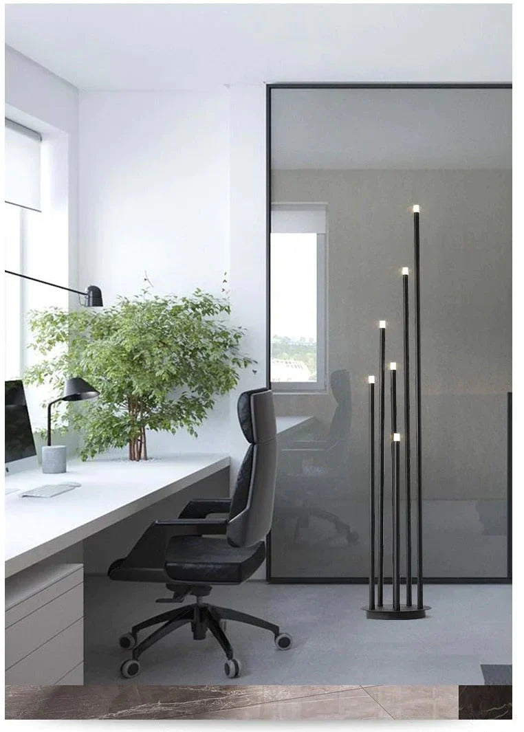 Modern Simple Personality Black Multi - Head Led Floor Lamp Branch Stand Living Room Reading