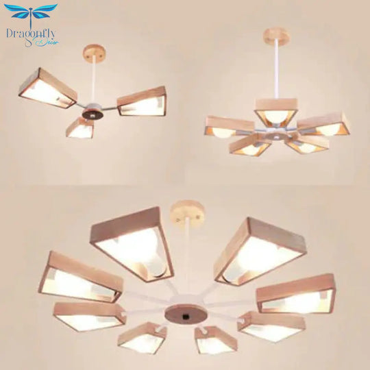 Modern Sputnik Chandelier Pendant Wooden 3/5/8 - Light Bedroom Hanging Lamp In Black/White
