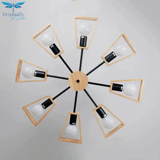 Modern Sputnik Chandelier Pendant Wooden 3/5/8 - Light Bedroom Hanging Lamp In Black/White