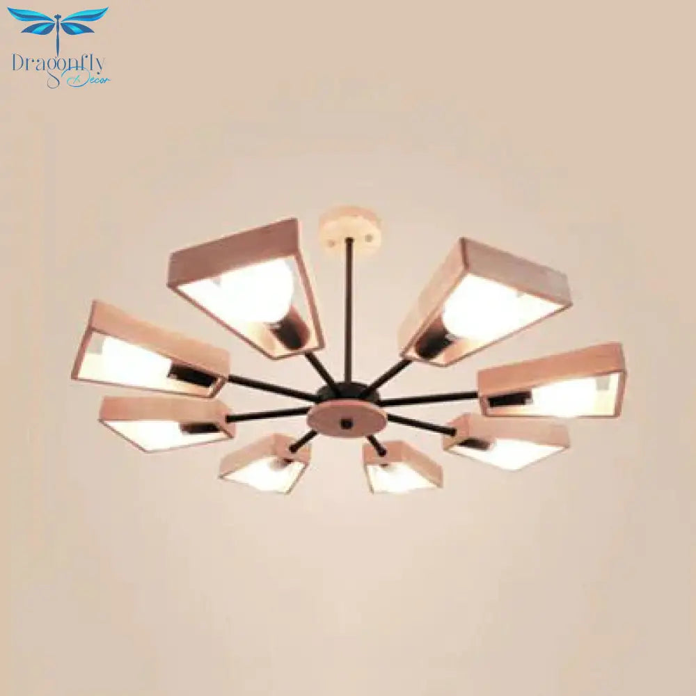 Modern Sputnik Chandelier Pendant Wooden 3/5/8 - Light Bedroom Hanging Lamp In Black/White