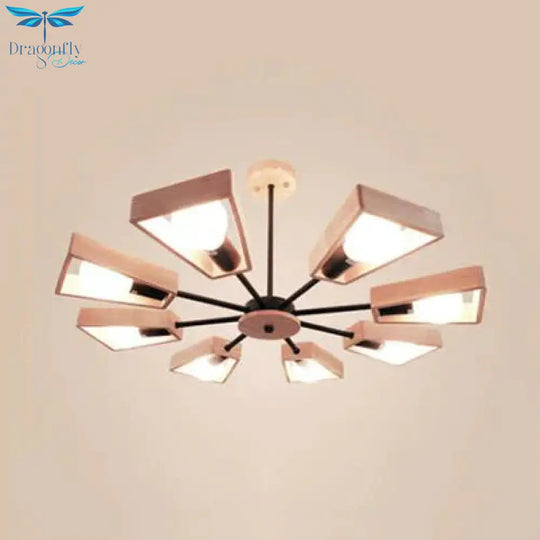Modern Sputnik Chandelier Pendant Wooden 3/5/8 - Light Bedroom Hanging Lamp In Black/White