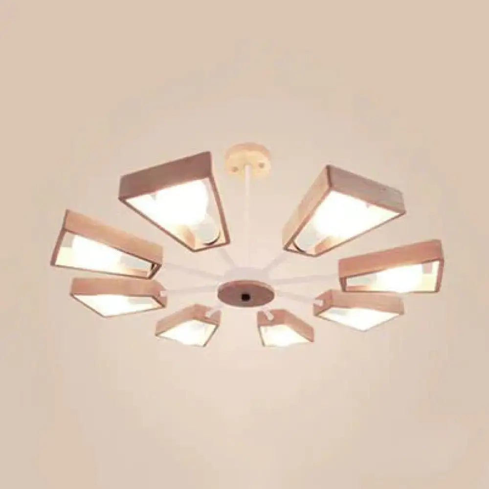 Modern Sputnik Chandelier Pendant Wooden 3/5/8 - Light Bedroom Hanging Lamp In Black/White 8 / White