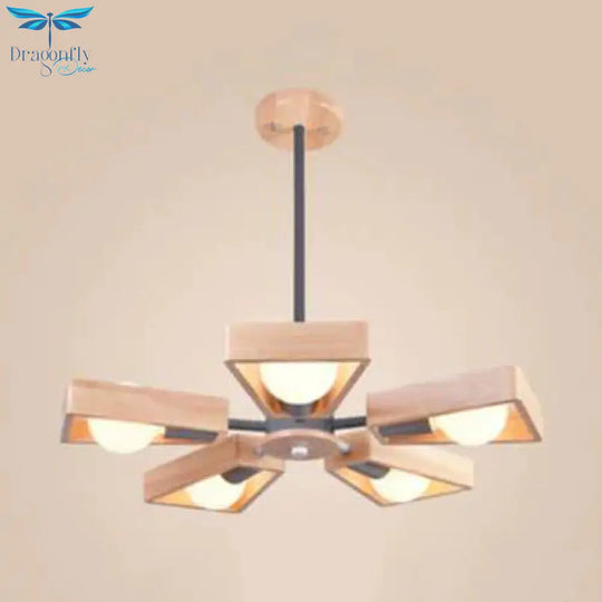 Modern Sputnik Chandelier Pendant Wooden 3/5/8 - Light Bedroom Hanging Lamp In Black/White