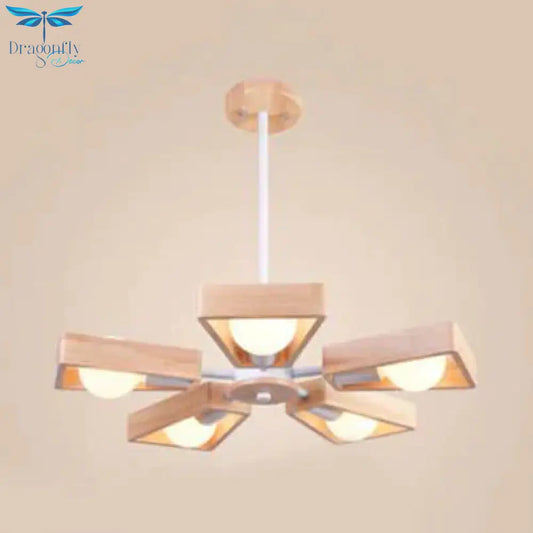 Modern Sputnik Chandelier Pendant Wooden 3/5/8 - Light Bedroom Hanging Lamp In Black/White