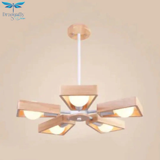 Modern Sputnik Chandelier Pendant Wooden 3/5/8 - Light Bedroom Hanging Lamp In Black/White
