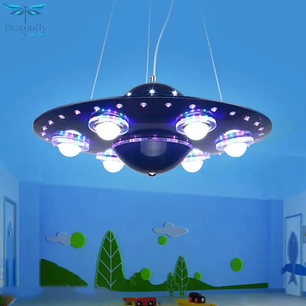 Modern Style Blue Chandelier Ufo Six Lights Metal Pendant Lamp For Child Bedroom