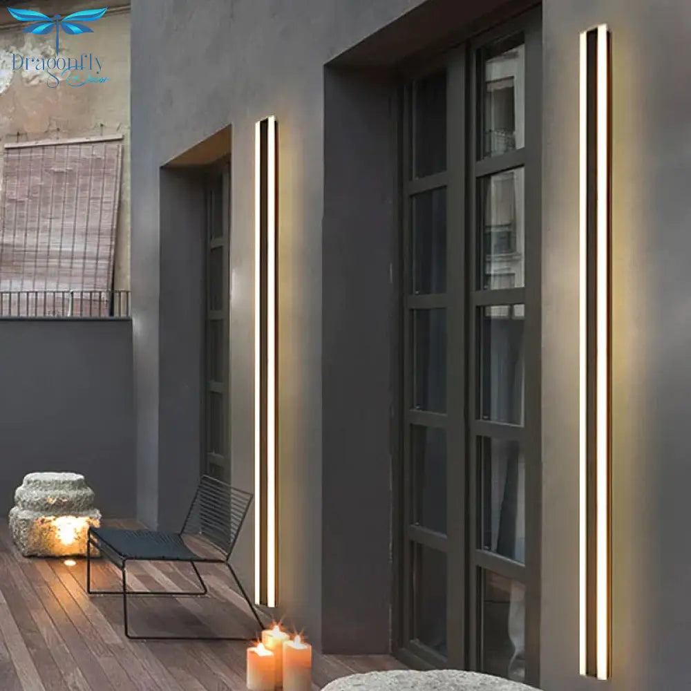 Modern Waterproof Outdoor Long Strip Led Wall Lamp Ip65 Aluminum Light Garden Porch Sconce 110V