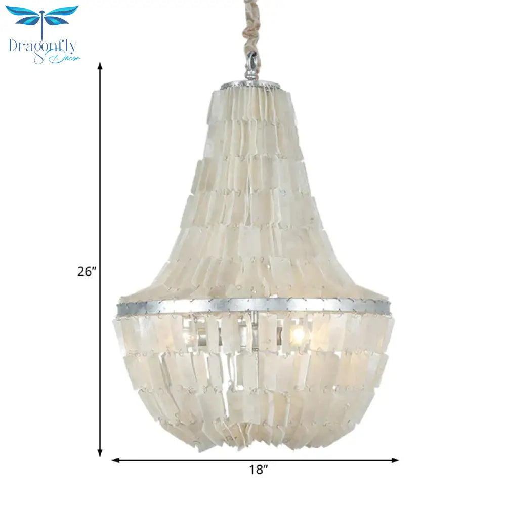 Modernism Gourd Empire Chandelier Shell 3 Heads Hanging Light Fixture In Beige For Bedroom