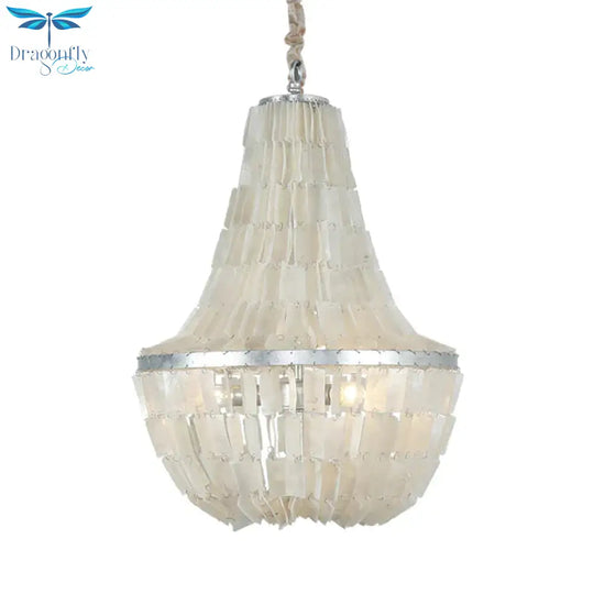 Modernism Gourd Empire Chandelier Shell 3 Heads Hanging Light Fixture In Beige For Bedroom